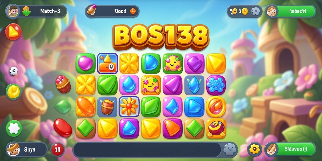 Screenshot gameplay BOS138 menampilkan keseruan dalam mencocokkan objek Match-3.