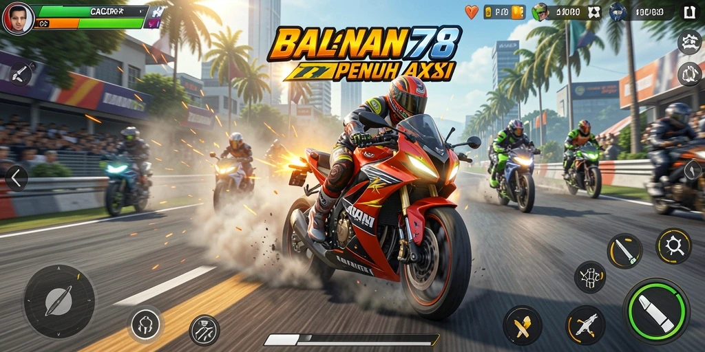 Screenshot menampilkan aksi balapan motor yang mendebarkan di CACOR78.