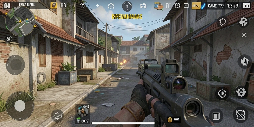 Tangkapan layar EOS77 menunjukkan aksi intens dan grafis yang menawan dari gameplay TPS.